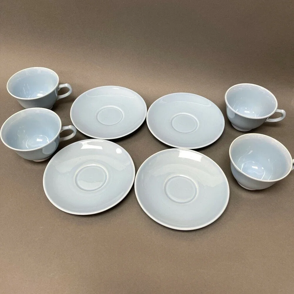 Vintage TS&T Taylor Smith & T Lu-Ray Pastels Blue Cups and Saucers Lot‎ of 8